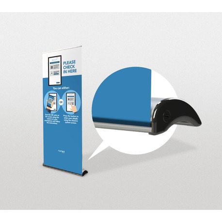 Image of Envisage Patient Check-in roller banner with close up of base